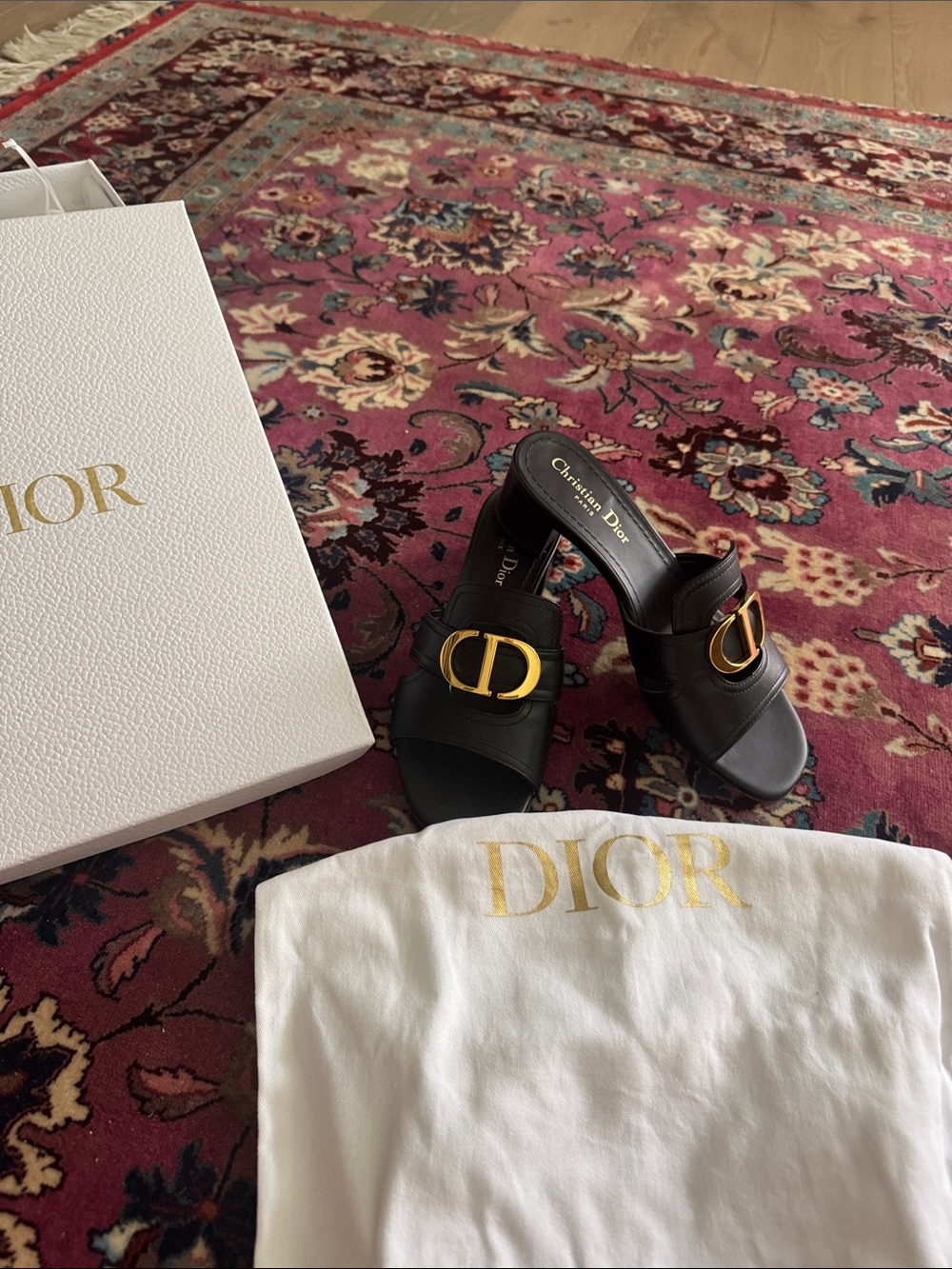 Dior Black Leather Mules with Gold CD Emblem - Picture 6 of 12